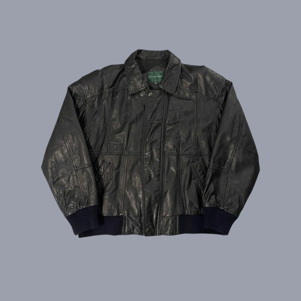 Hill & Archer Black Genuine Leather Bomber Jacket Size 42 LARGE Vintage